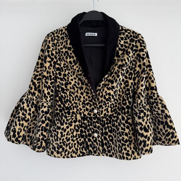Batsheva Jacket Womens 2 Leopard Animal Print Bell Sleeves Velvet Artsy Cropped - Picture 1 of 16